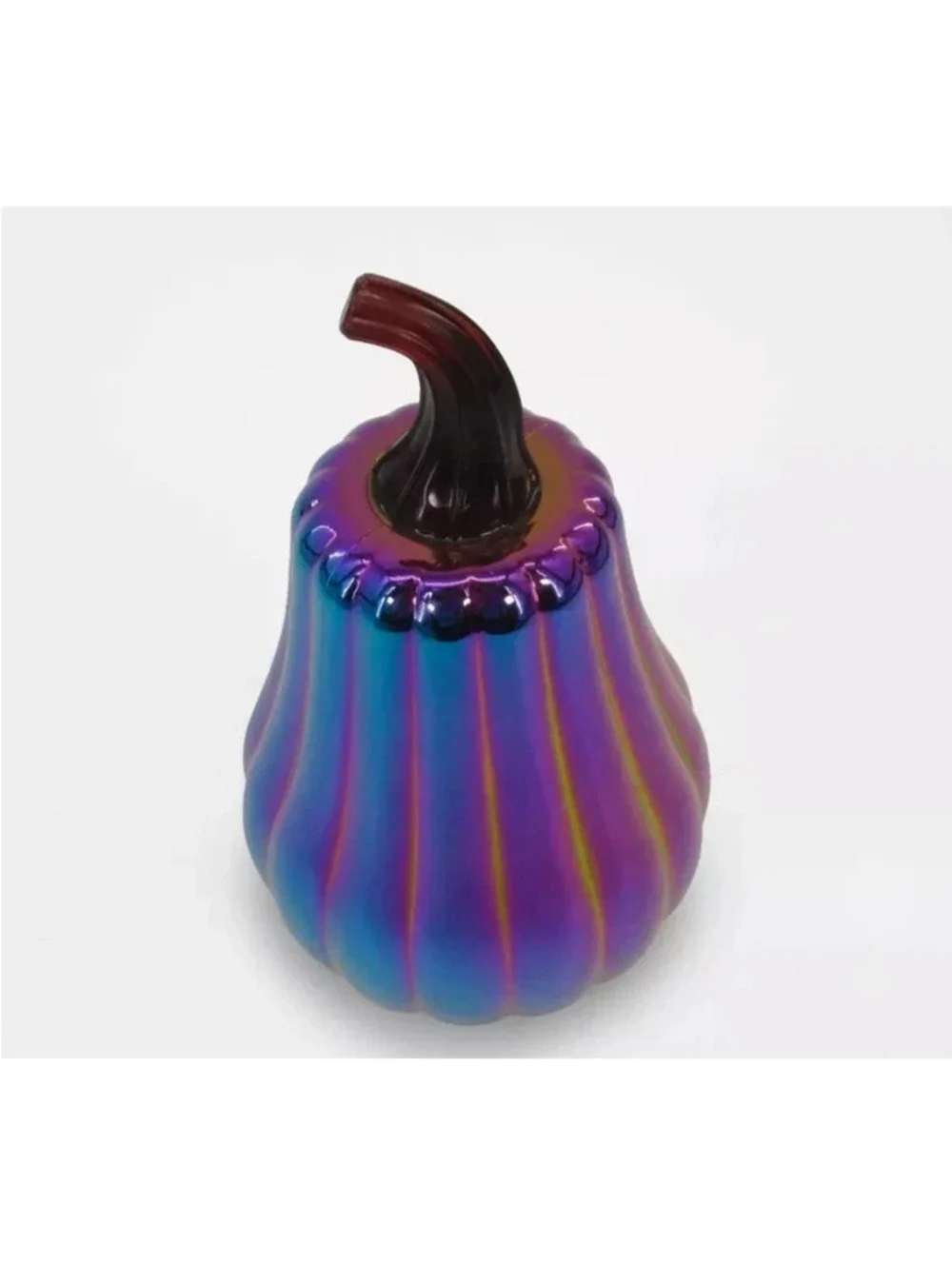 New 7” Dark Iridescent Glass Pumpkin Fall Halloween